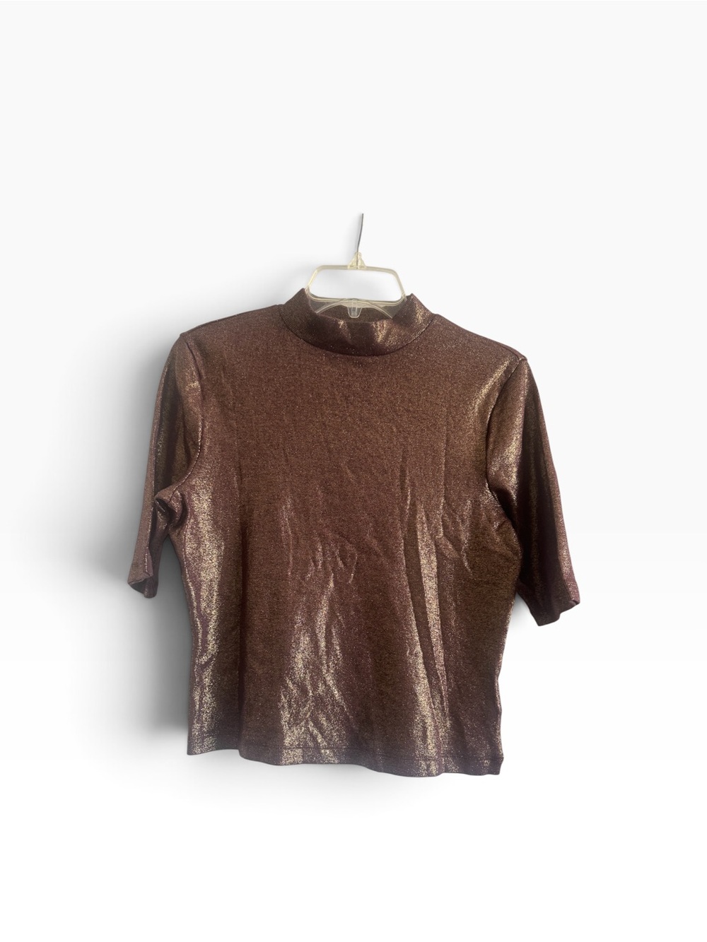 Express Shimmering Bronze Short-Sleeve Mock Neck Top